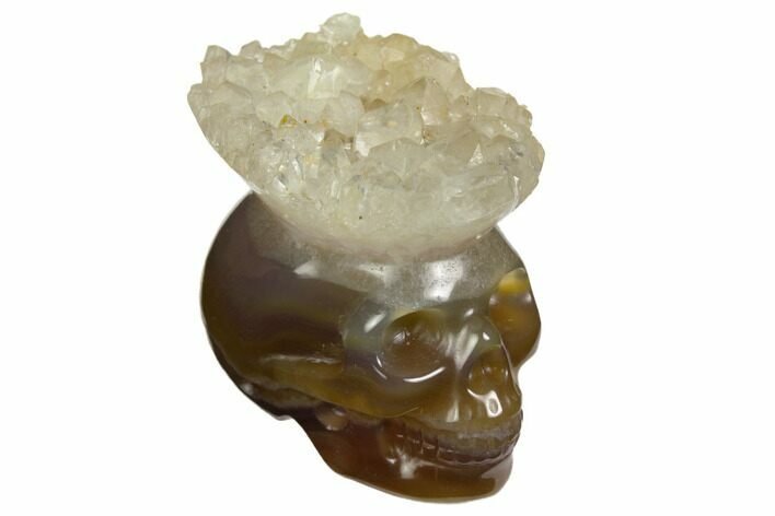 Polished Agate Skull with Quartz Crown #149546